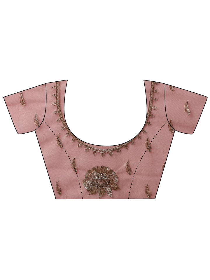 Coral Embroidered Nylon Sarees With Unstitched Blouse Piece