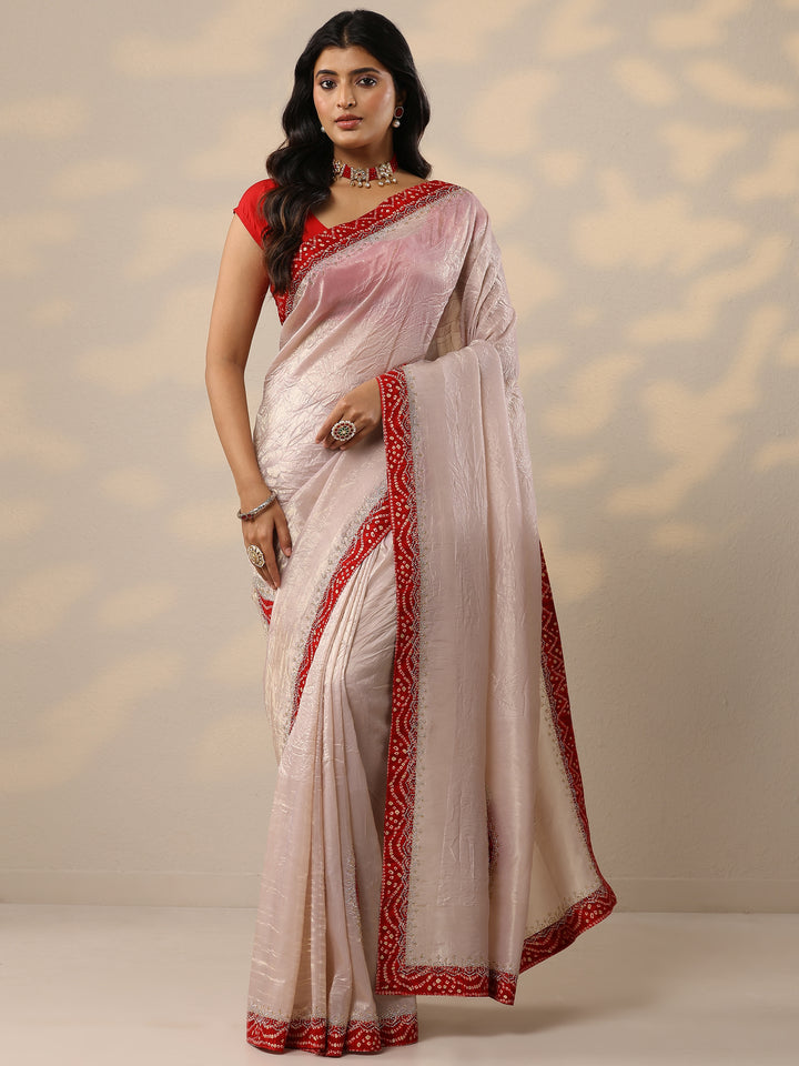 Pink Embellished Organza Sarees With Unstitched Blouse Piece