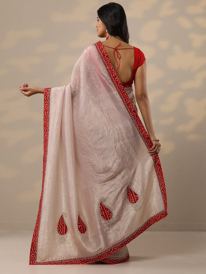 Pink Embellished Organza Sarees With Unstitched Blouse Piece