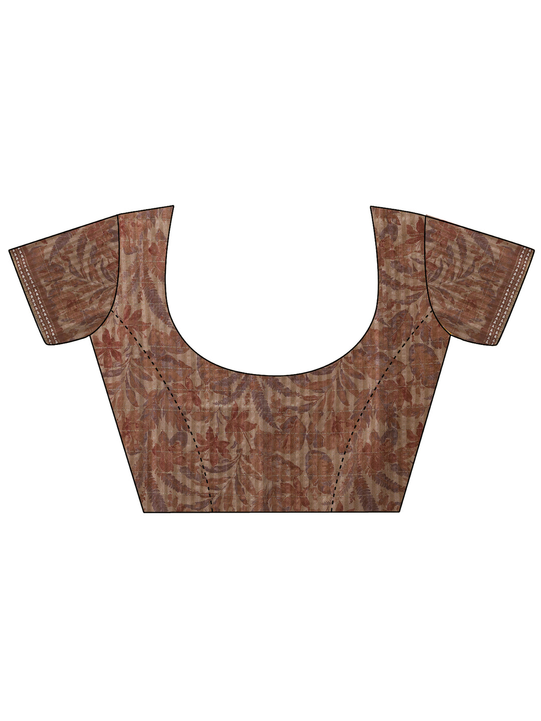 Brown Printed Silk Blend Saree With Unstitched Blouse Piece