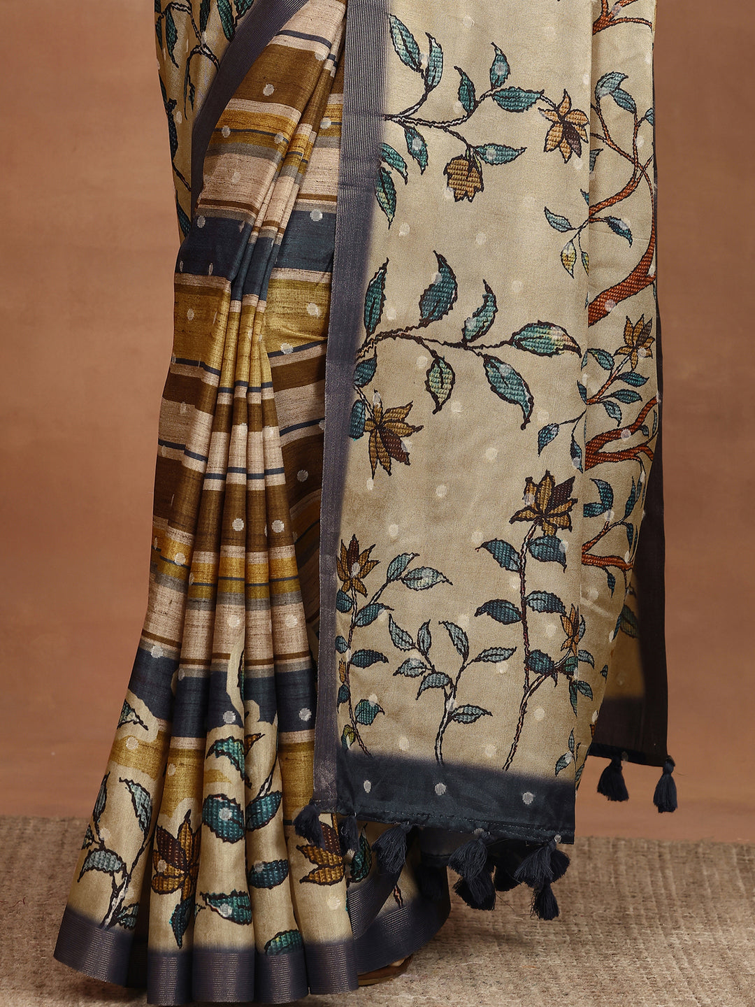 Multi Printed Silk Blend Sarees With Unstitched Blouse Piece