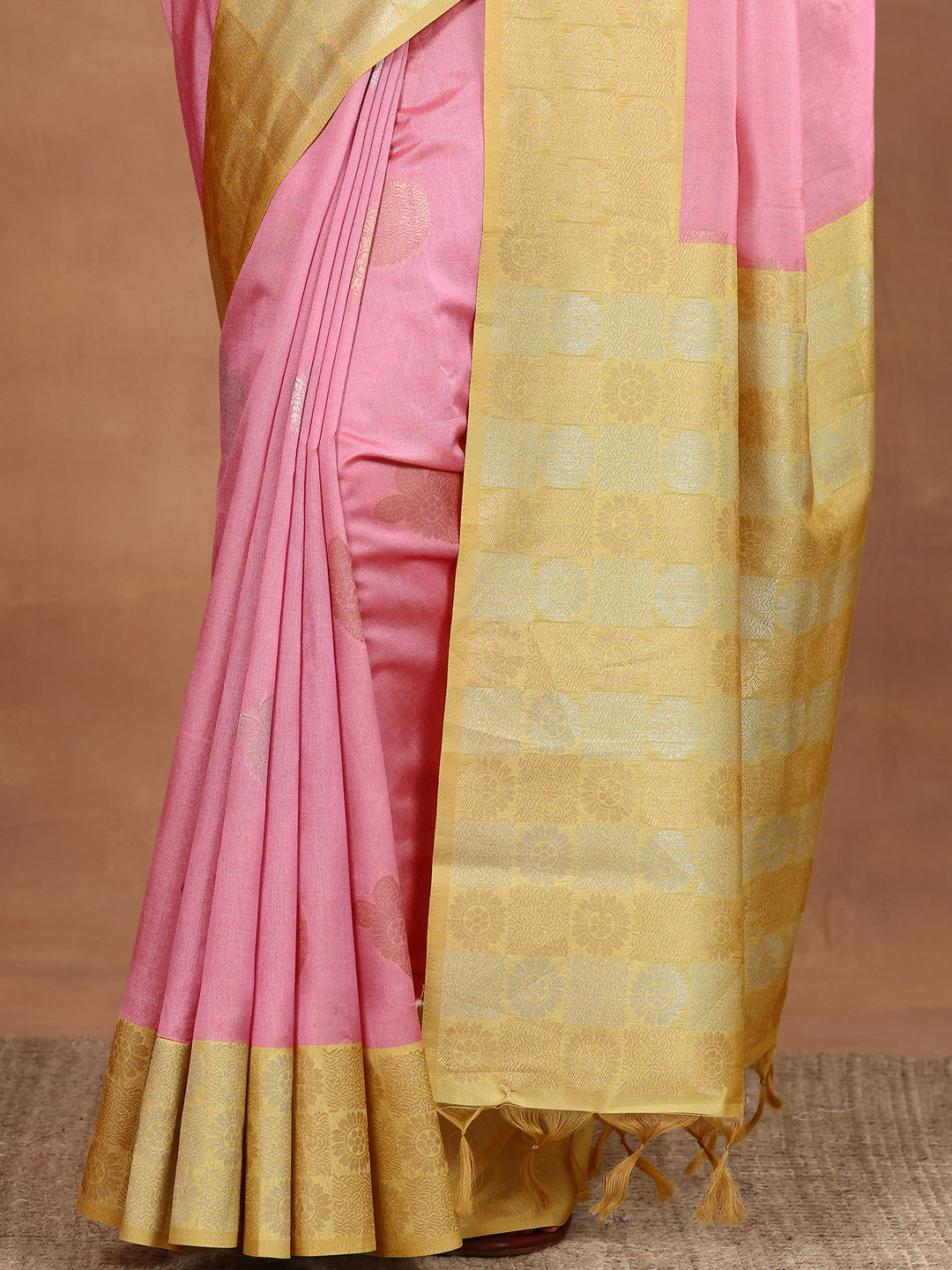 Pink Woven Design Silk Blend Sarees With Unstitched Blouse Piece
