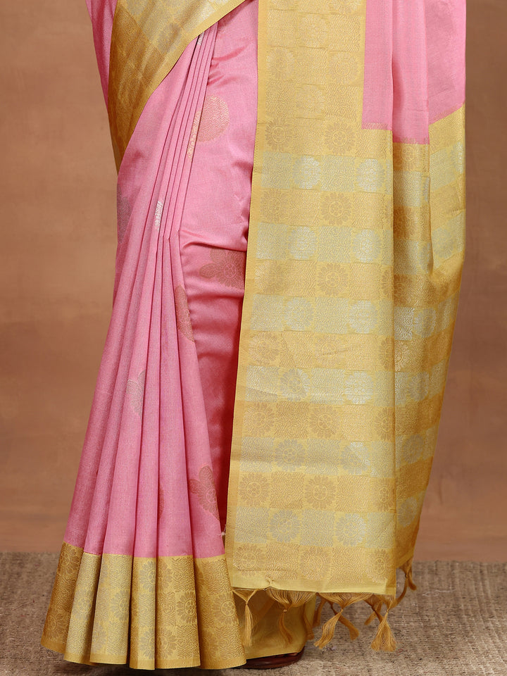Pink Woven Design Silk Blend Sarees With Unstitched Blouse Piece
