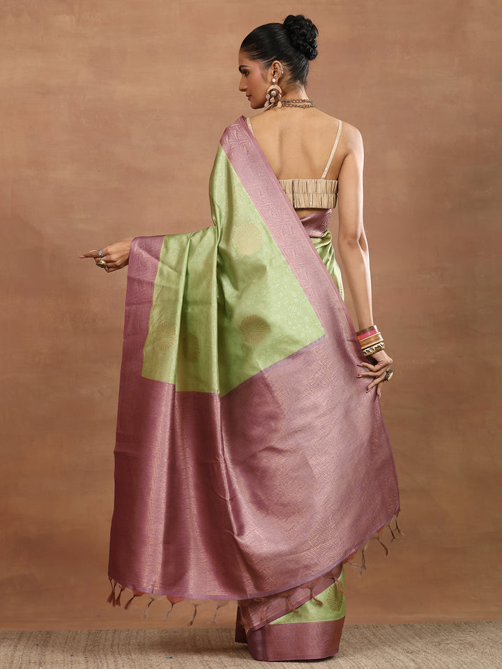 Green Woven Design Silk Blend Sarees With Unstitched Blouse Piece