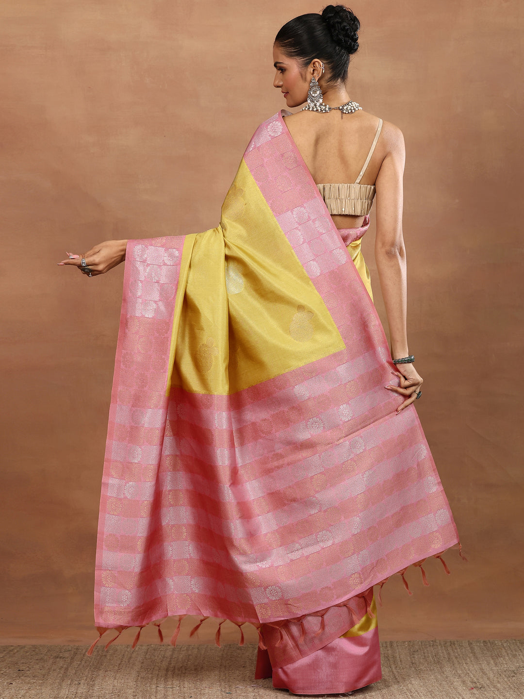 Mustard Woven Design Silk Blend Sarees With Unstitched Blouse Piece