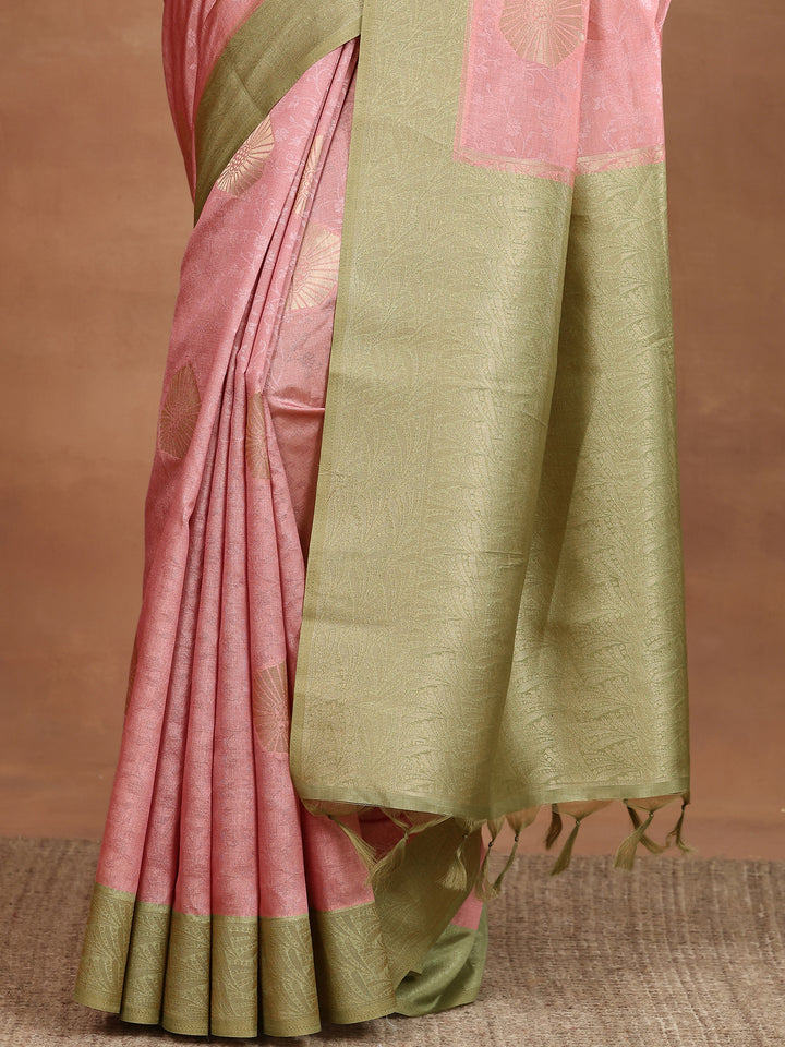 Pink Woven Design Silk Blend Sarees With Unstitched Blouse Piece