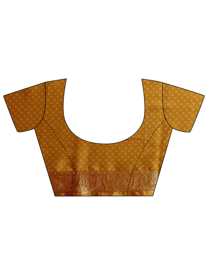 Yellow Bandhani Printed Silk Blend Saree With Unstitched Blouse Piece
