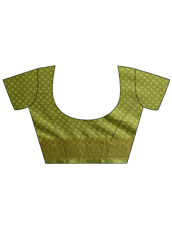 Green Bandhani Printed Silk Blend Saree With Unstitched Blouse Piece