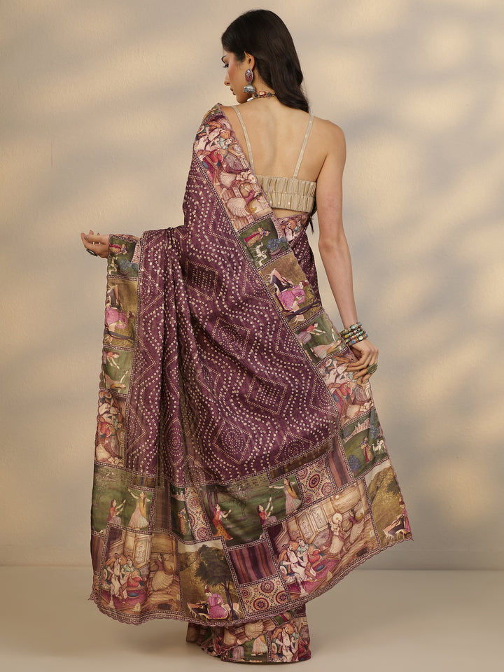 Maroon Bandhani Printed Silk Blend Saree With Unstitched Blouse Piece