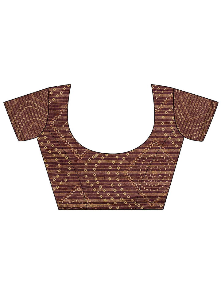 Maroon Bandhani Printed Silk Blend Saree With Unstitched Blouse Piece