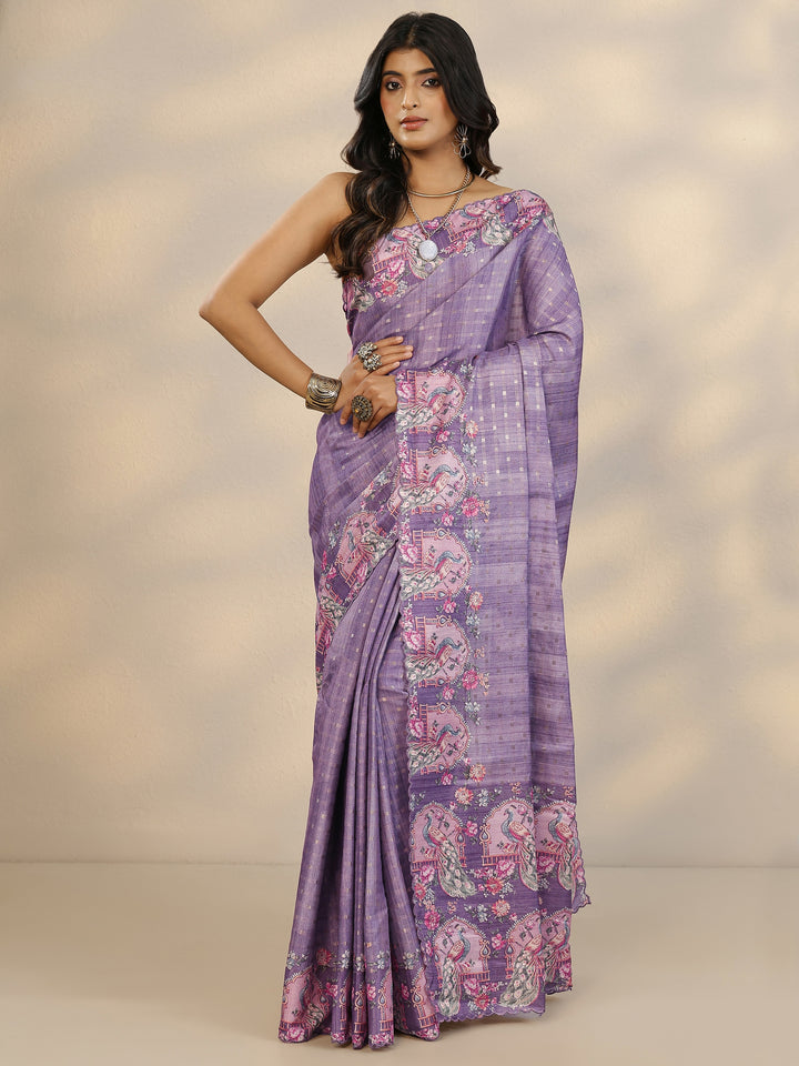 Purple Woven Design Silk Blend Saree With Unstitched Blouse Piece