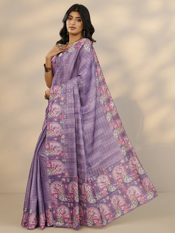 Purple Woven Design Silk Blend Saree With Unstitched Blouse Piece
