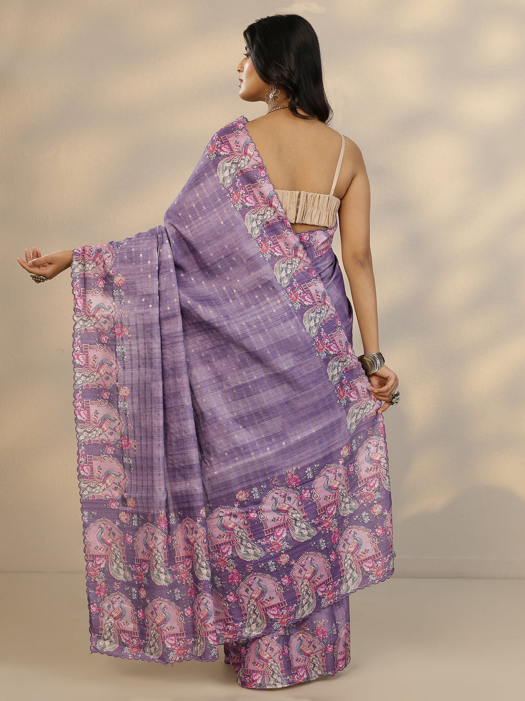Purple Woven Design Silk Blend Saree With Unstitched Blouse Piece