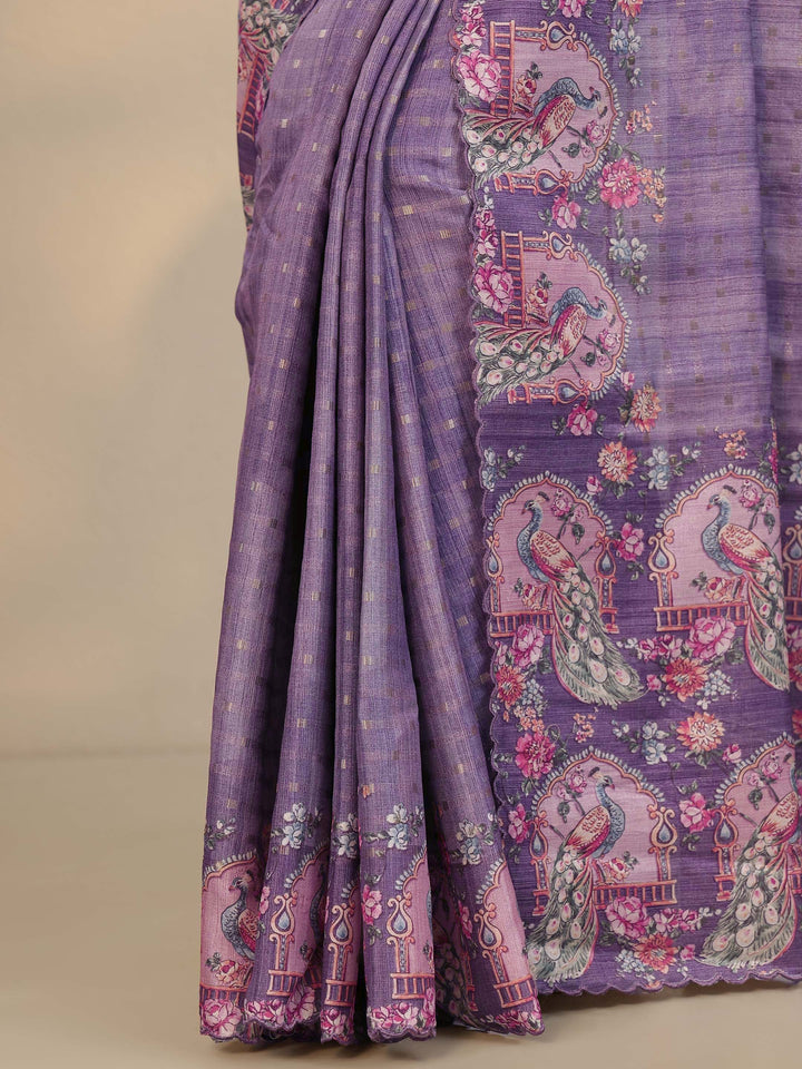 Purple Woven Design Silk Blend Saree With Unstitched Blouse Piece