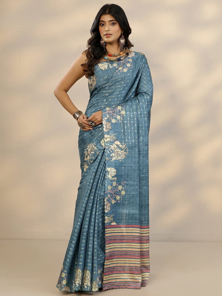 Blue Woven Design Silk Blend Saree With Unstitched Blouse Piece