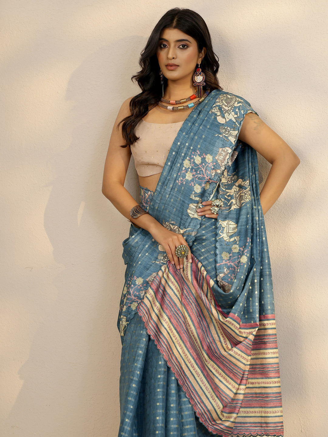 Blue Woven Design Silk Blend Saree With Unstitched Blouse Piece