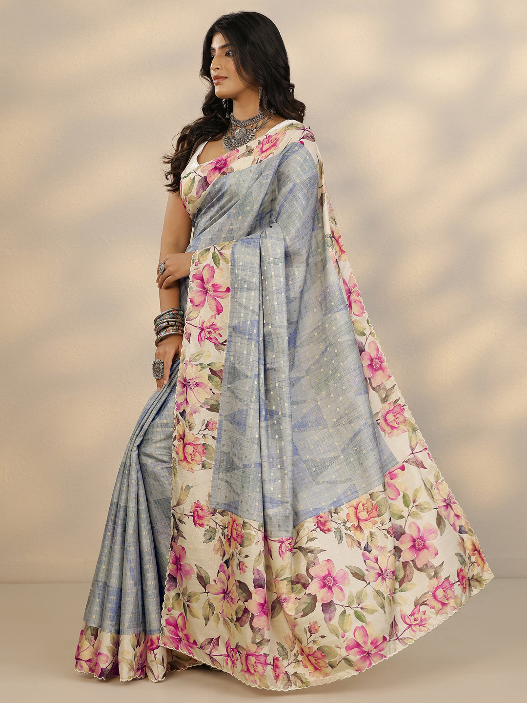 Blue Woven Design Silk Blend Saree With Unstitched Blouse Piece