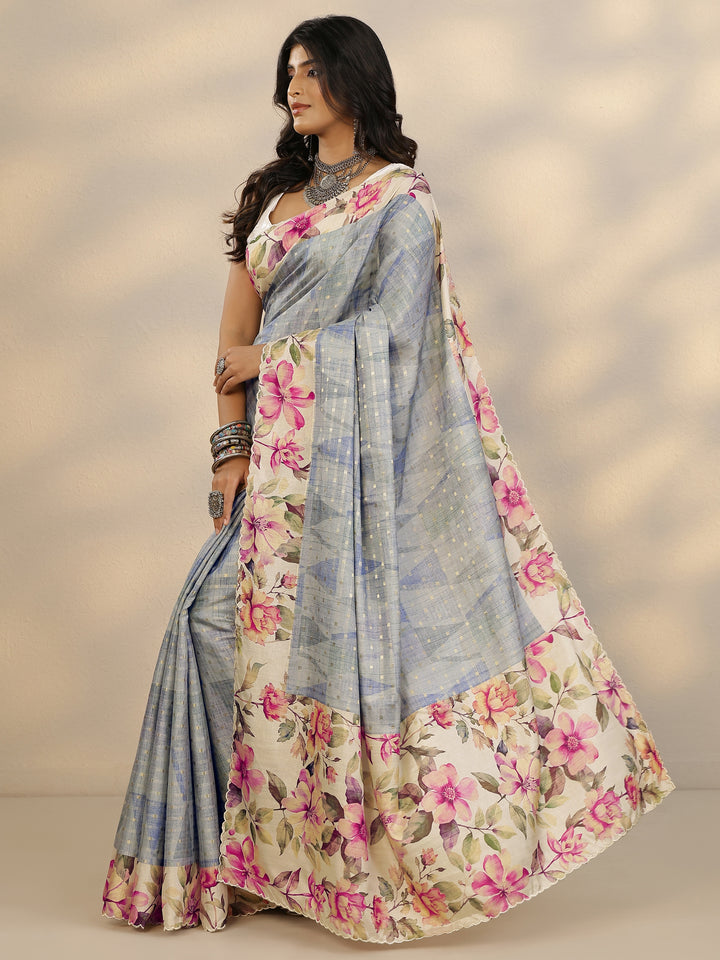 Blue Woven Design Silk Blend Saree With Unstitched Blouse Piece