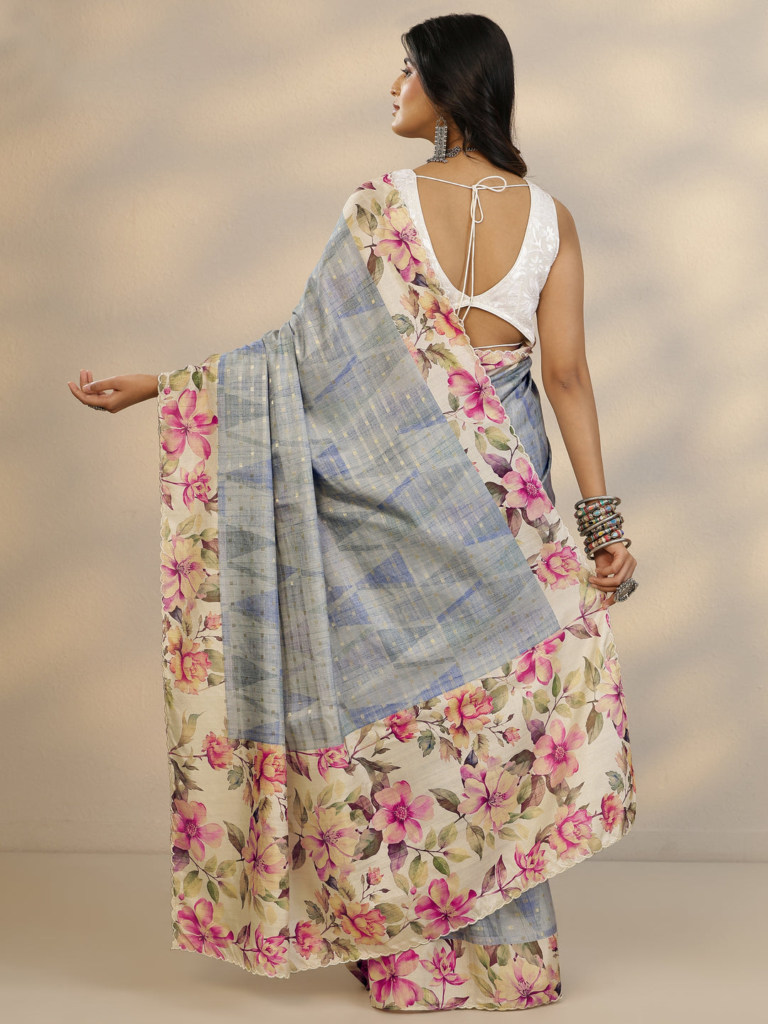Blue Woven Design Silk Blend Saree With Unstitched Blouse Piece