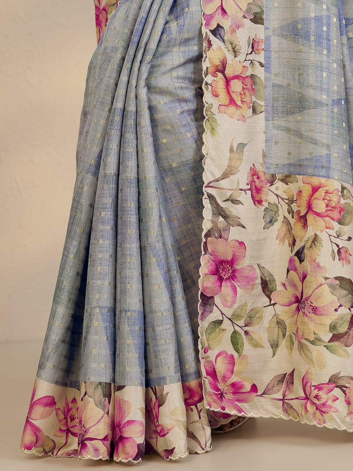 Blue Woven Design Silk Blend Saree With Unstitched Blouse Piece