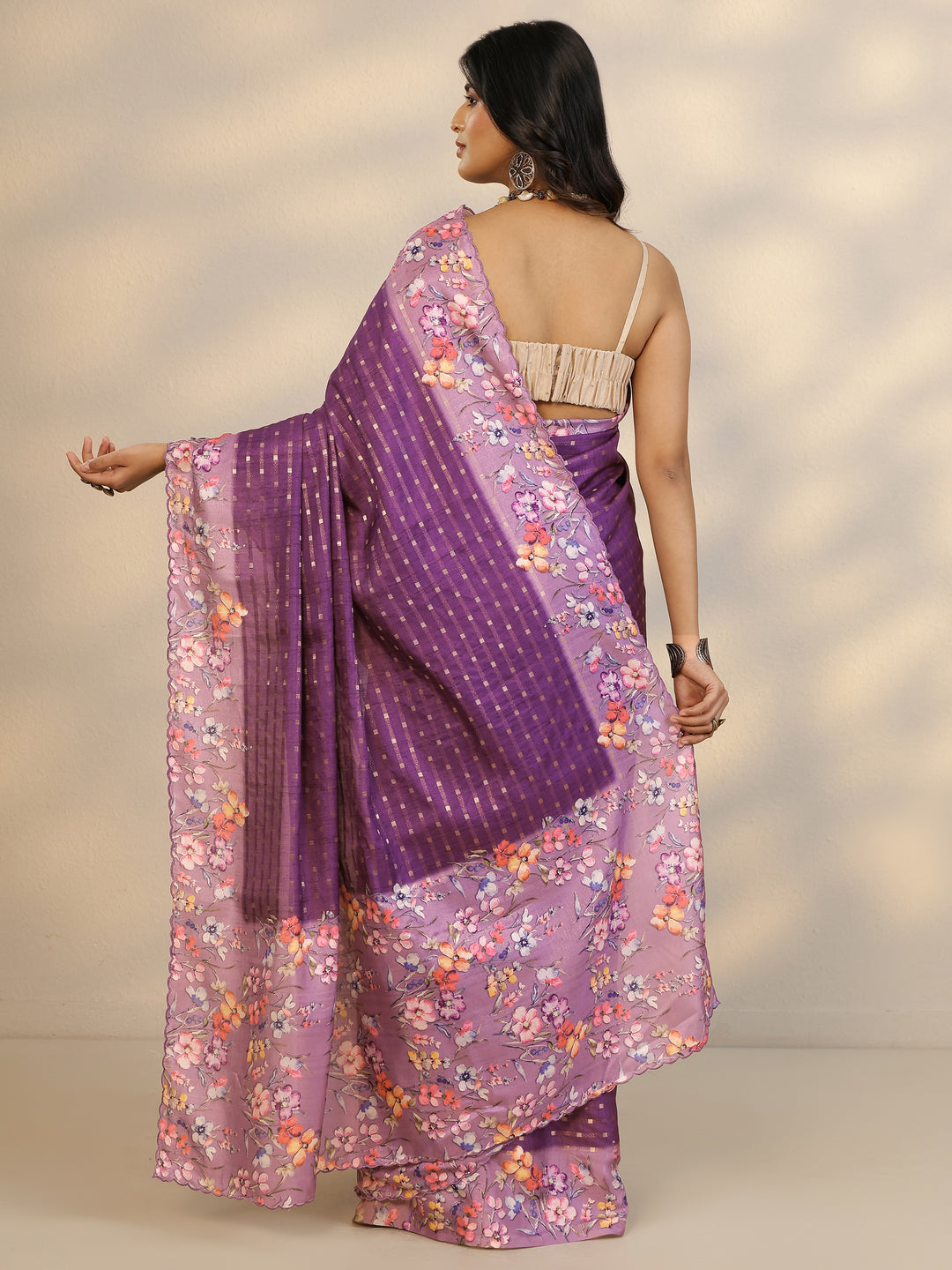 Purple Woven Design Silk Blend Saree With Unstitched Blouse Piece