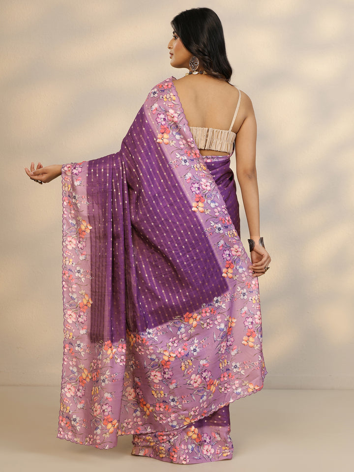 Purple Woven Design Silk Blend Saree With Unstitched Blouse Piece