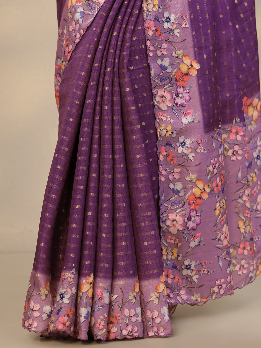 Purple Woven Design Silk Blend Saree With Unstitched Blouse Piece