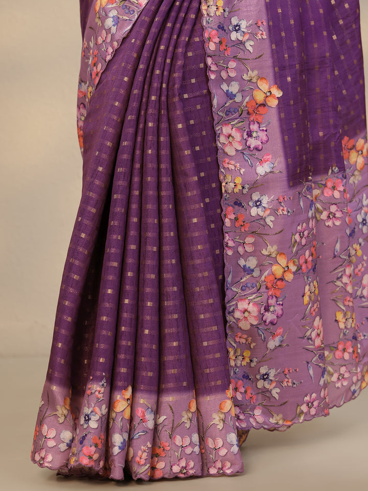 Purple Woven Design Silk Blend Saree With Unstitched Blouse Piece