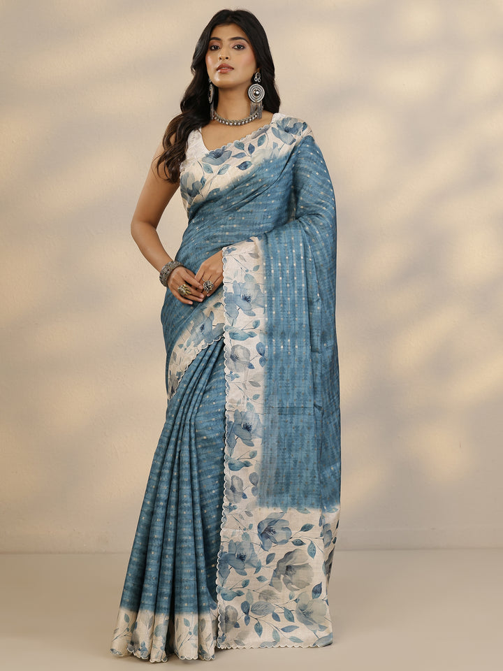 Blue Woven Design Silk Blend Saree With Unstitched Blouse Piece