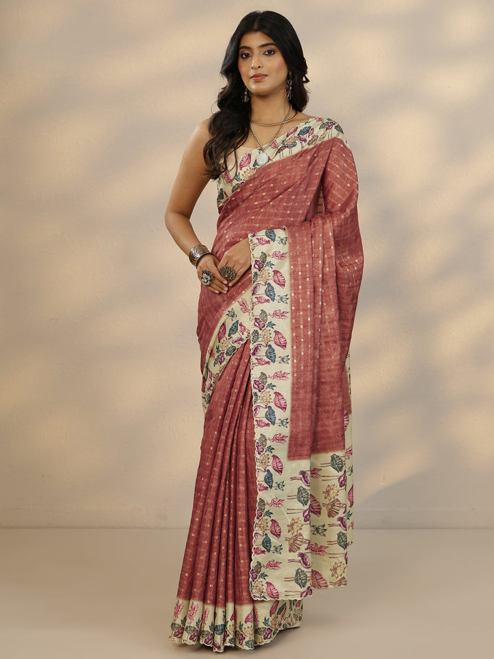 Brown Woven Design Silk Blend Saree With Unstitched Blouse Piece