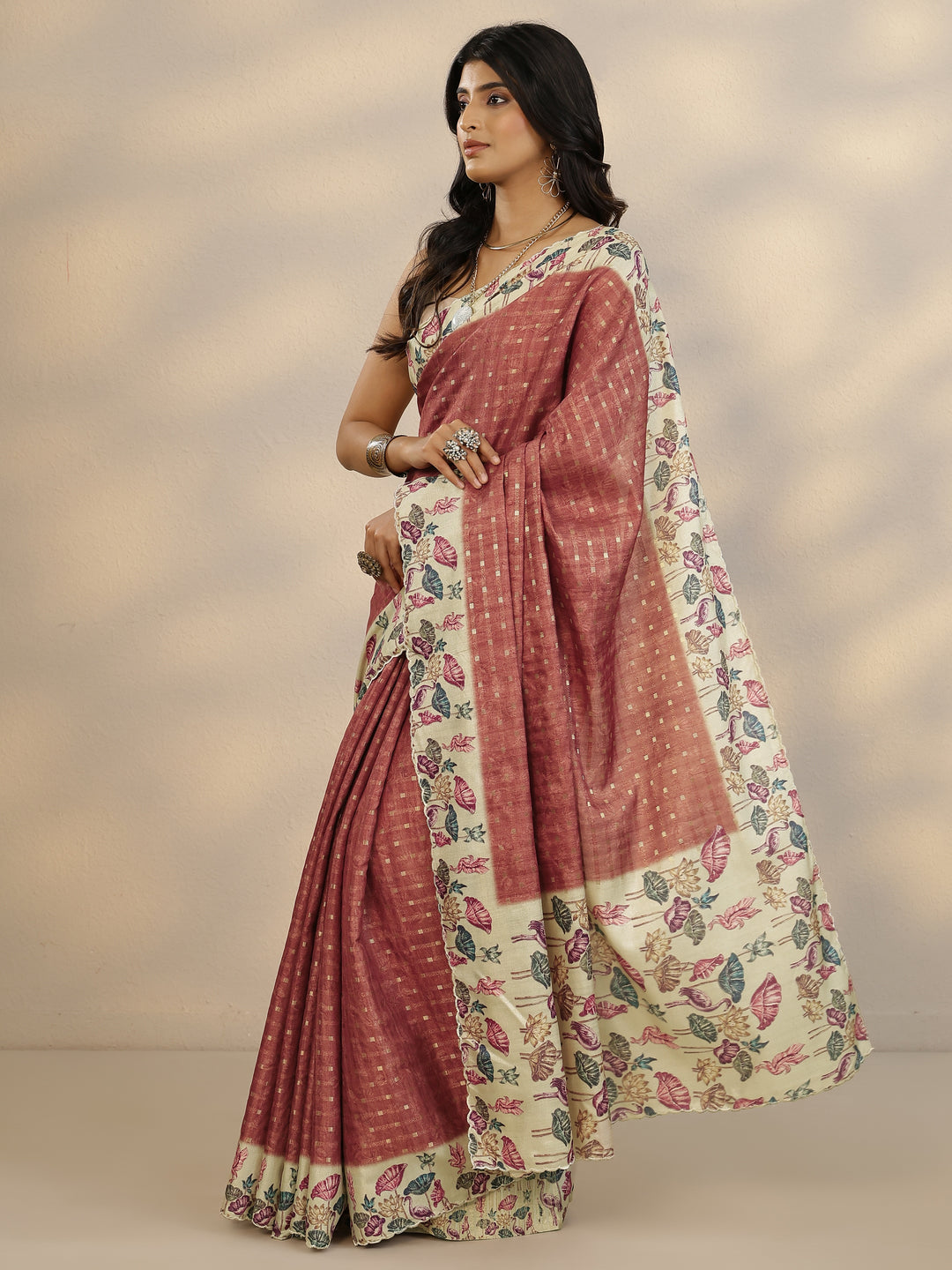 Brown Woven Design Silk Blend Saree With Unstitched Blouse Piece