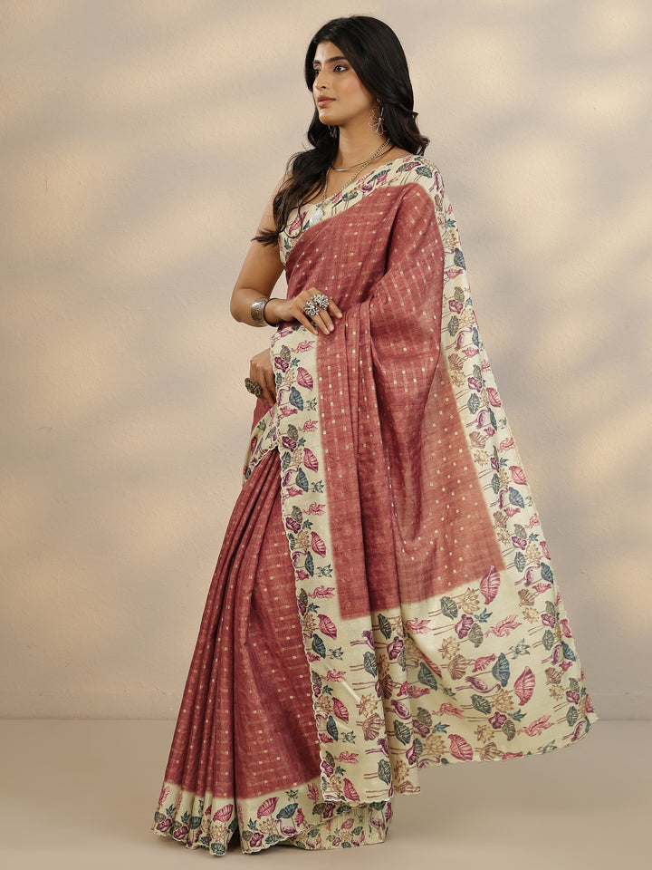 Brown Woven Design Silk Blend Saree With Unstitched Blouse Piece