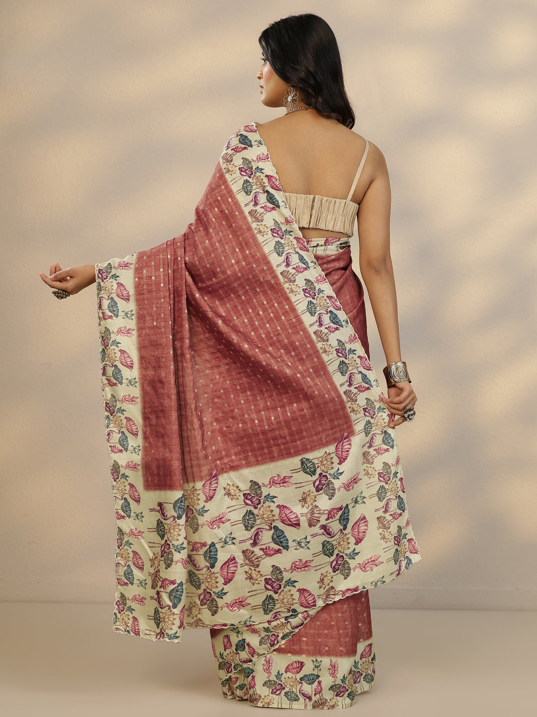 Brown Woven Design Silk Blend Saree With Unstitched Blouse Piece
