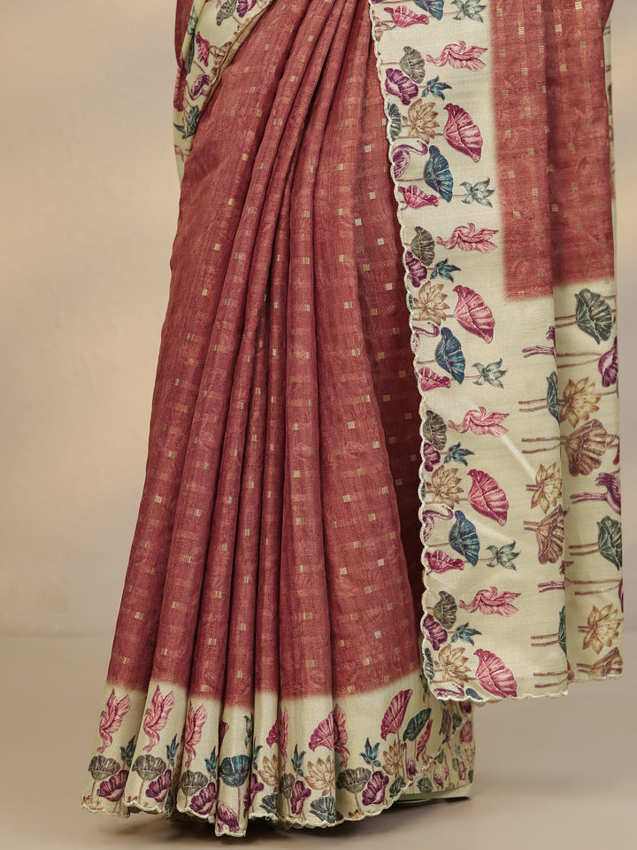 Brown Woven Design Silk Blend Saree With Unstitched Blouse Piece