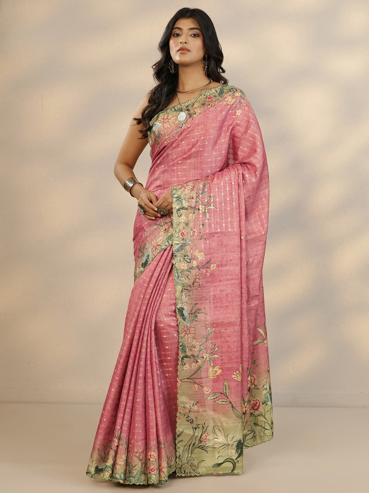 Pink Woven Design Silk Blend Saree With Unstitched Blouse Piece