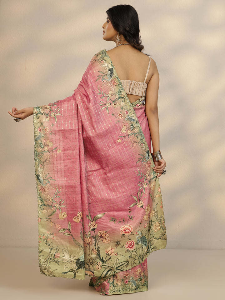 Pink Woven Design Silk Blend Saree With Unstitched Blouse Piece
