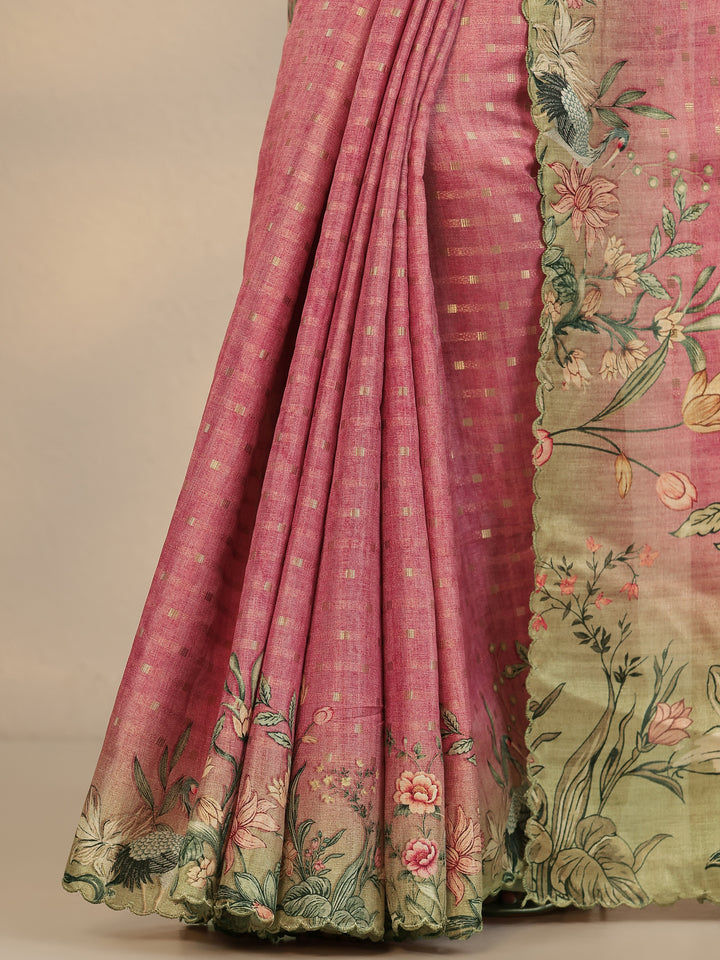 Pink Woven Design Silk Blend Saree With Unstitched Blouse Piece