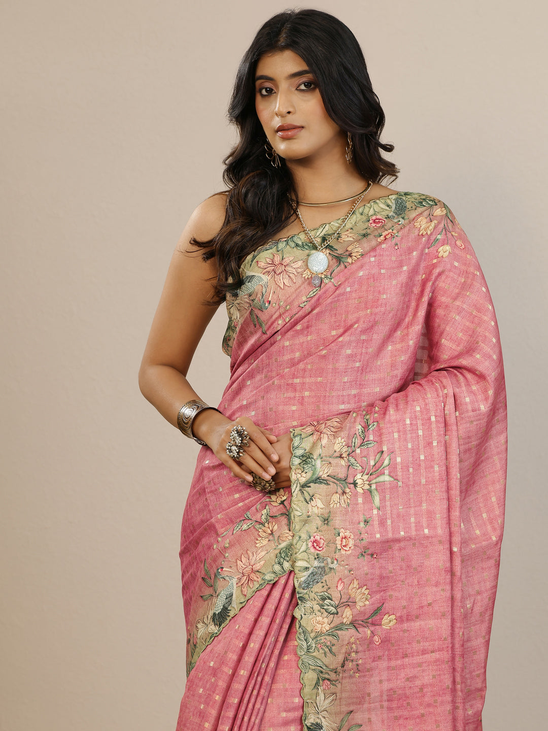 Pink Woven Design Silk Blend Saree With Unstitched Blouse Piece