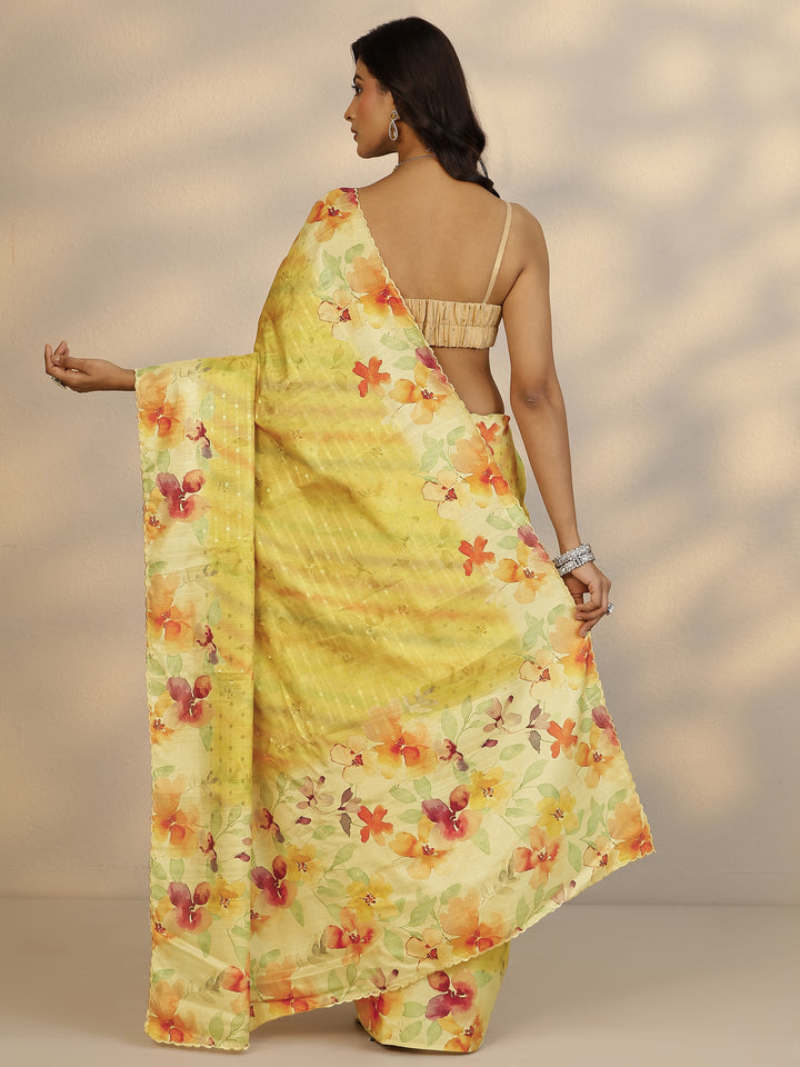 Yellow Woven Design Silk Blend Saree With Unstitched Blouse Piece