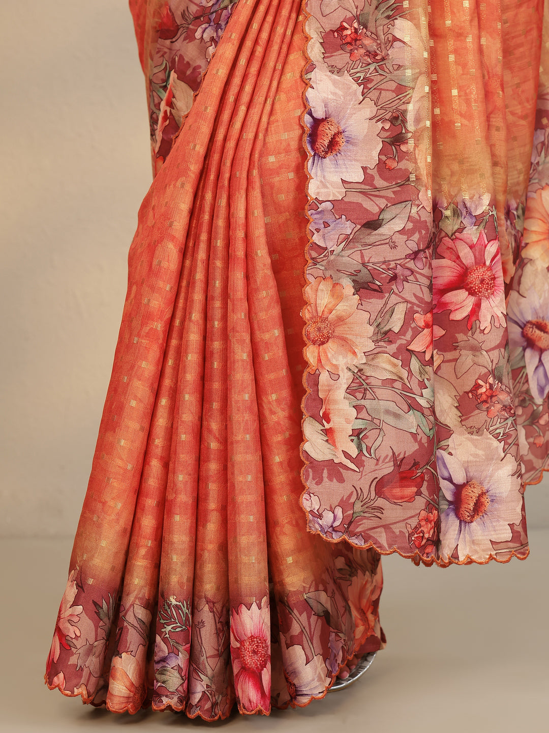 Coral Woven Design Silk Blend Saree With Unstitched Blouse Piece