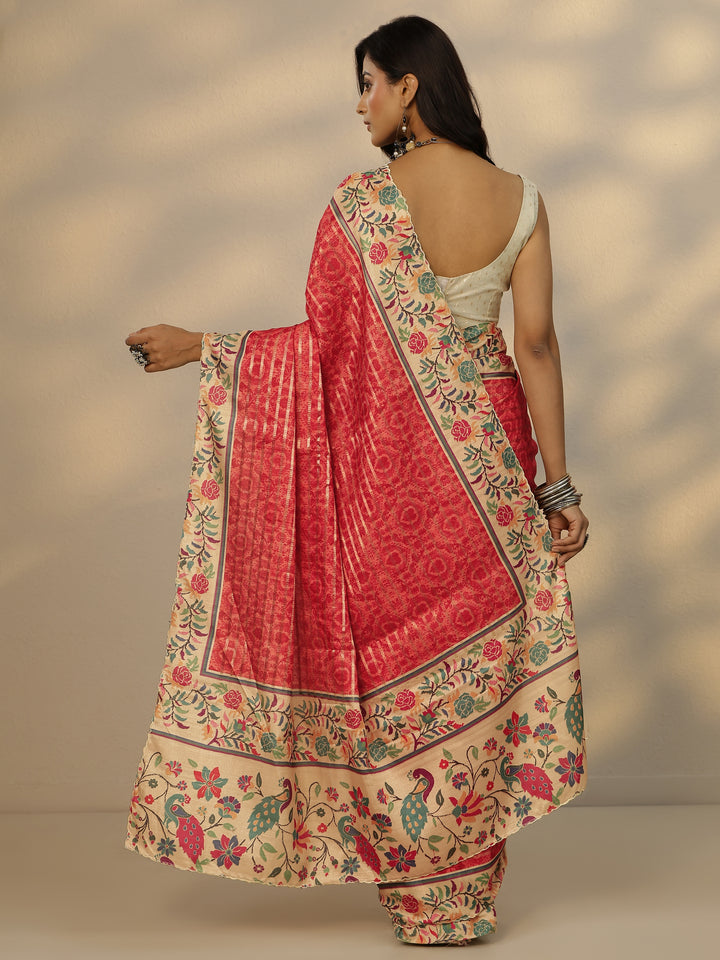 Red Woven Design Silk Blend Saree With Unstitched Blouse Piece