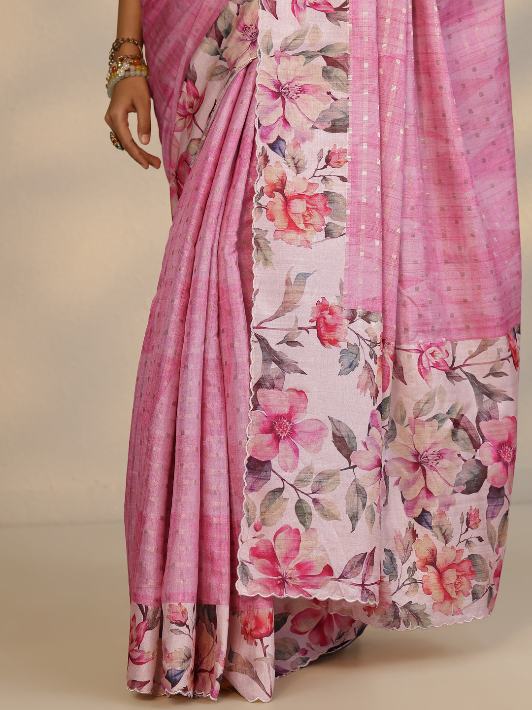 Pink Woven Design Silk Blend Saree With Unstitched Blouse Piece