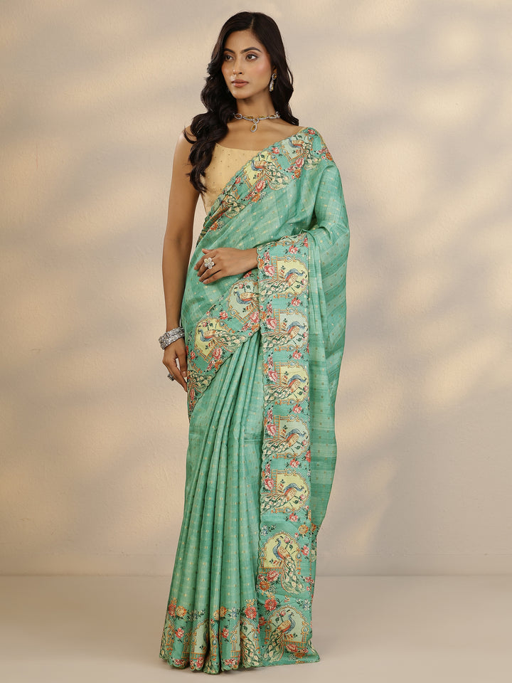Green Woven Design Silk Blend Saree With Unstitched Blouse Piece