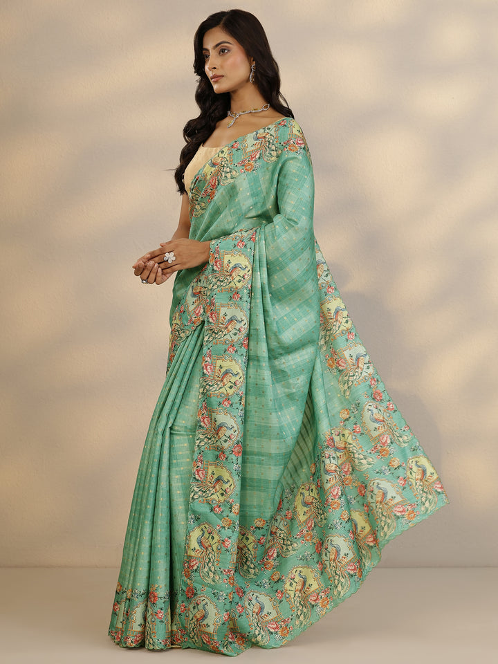 Green Woven Design Silk Blend Saree With Unstitched Blouse Piece