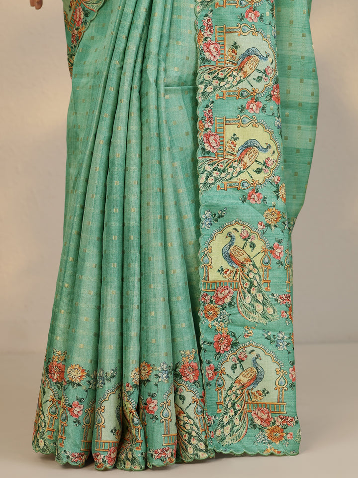 Green Woven Design Silk Blend Saree With Unstitched Blouse Piece