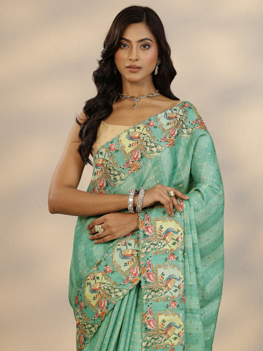 Green Woven Design Silk Blend Saree With Unstitched Blouse Piece