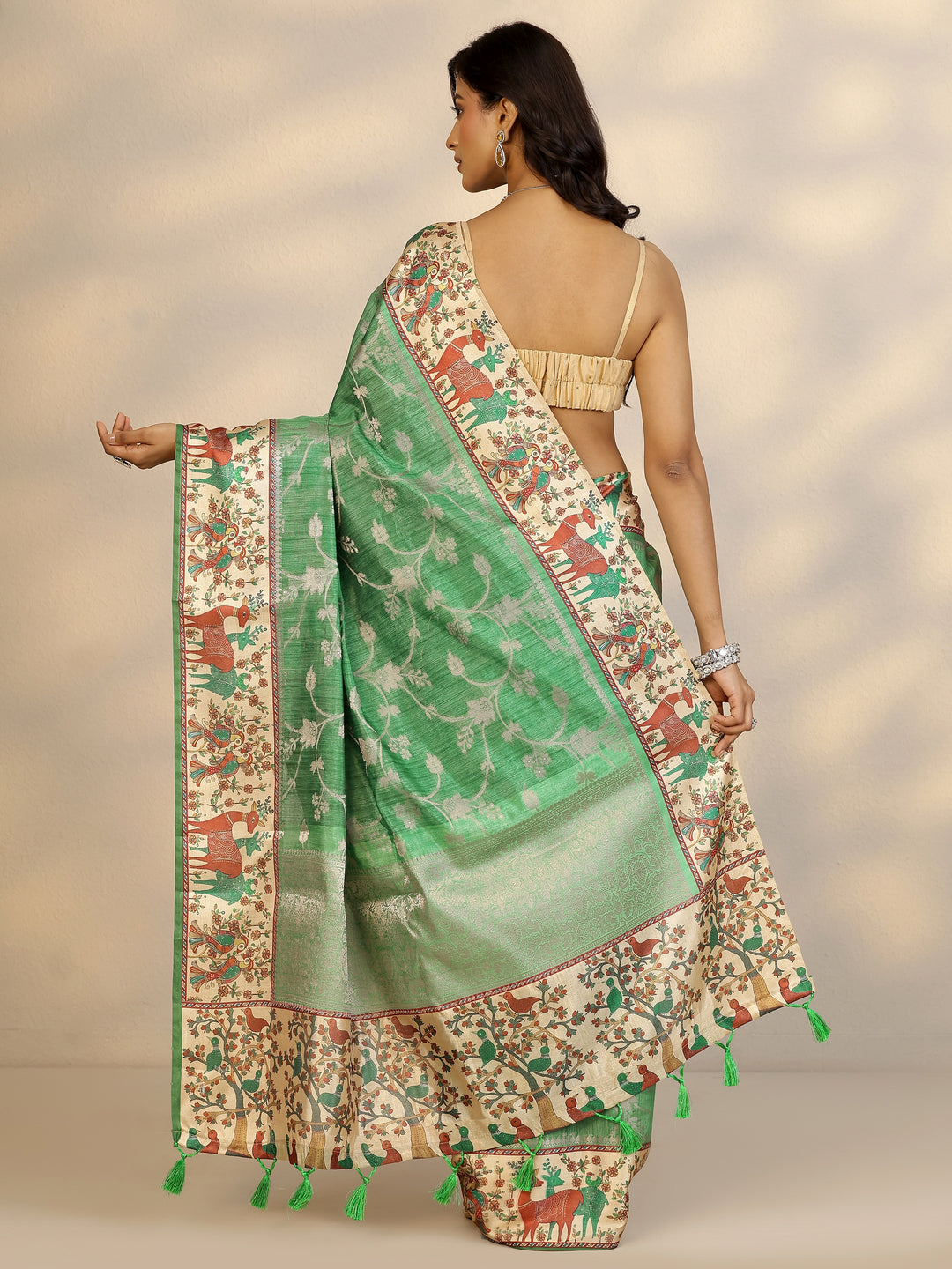 Green Woven Design Silk Blend Saree With Unstitched Blouse Piece
