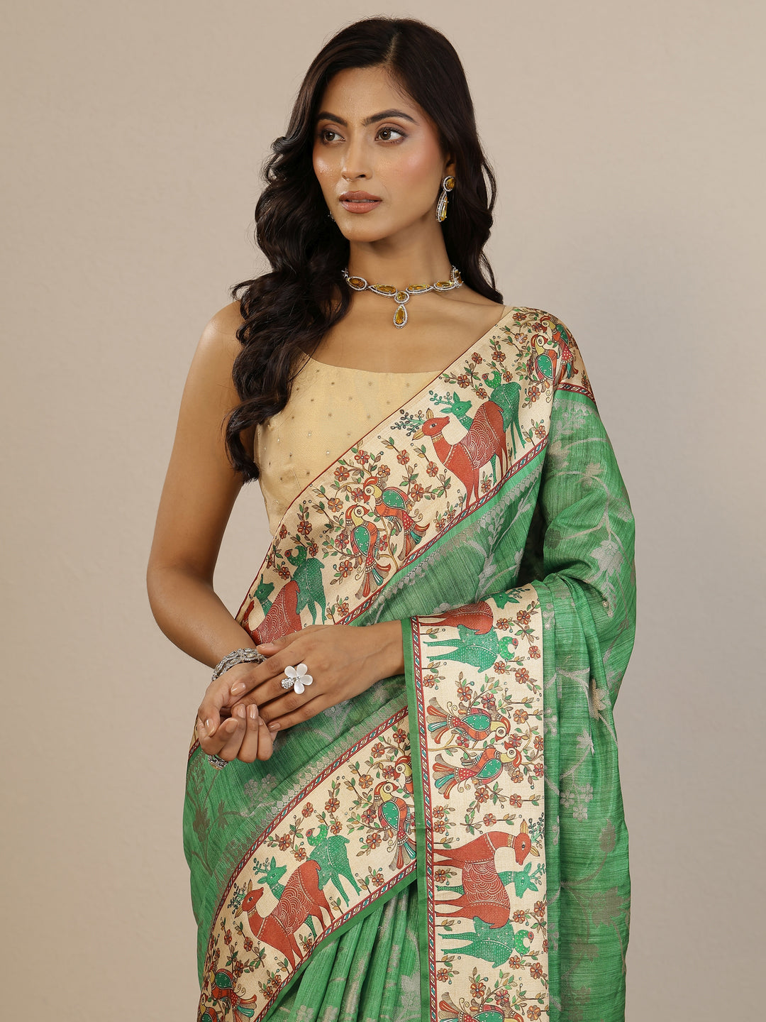 Green Woven Design Silk Blend Saree With Unstitched Blouse Piece