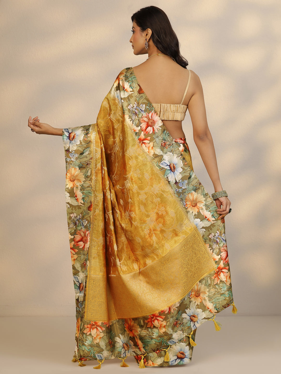 Mustard Woven Design Silk Blend Saree With Unstitched Blouse Piece