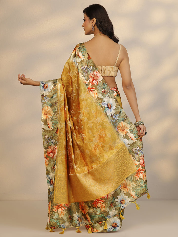 Mustard Woven Design Silk Blend Saree With Unstitched Blouse Piece